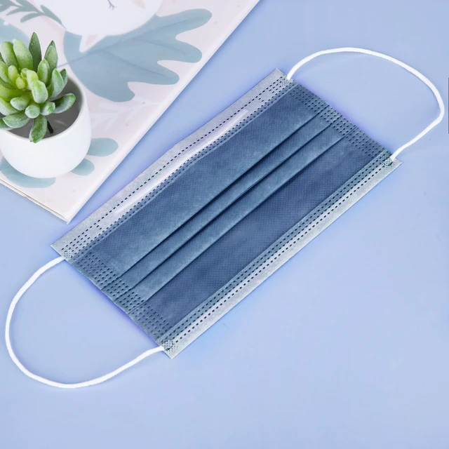 Alt view image 5 of 7 - Navy Disposable Face Masks 100 Pcs Navy Blue Face Mask 3 Ply Protection Masks