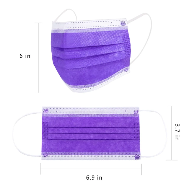 Alt view image 4 of 7 - Purple Disposable Face Mask 100 Pcs Purple Face Masks 3 Ply Protection Masks