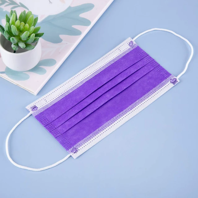 Alt view image 5 of 7 - Purple Disposable Face Mask 100 Pcs Purple Face Masks 3 Ply Protection Masks