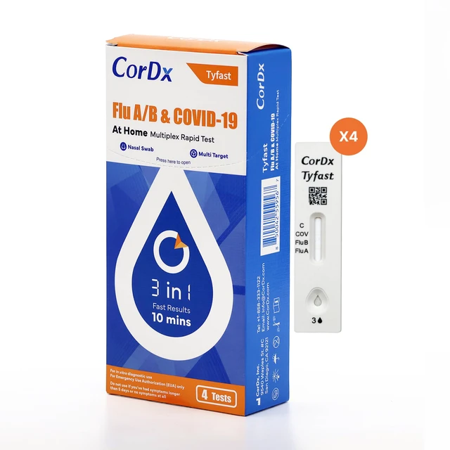 Alt view image 2 of 7 - Flu A/B & COVID-19, At Home 3-in-1 Rapid Test Kit, 5 Tests Nasal Swab Self-Test, Easy-To-Use For Adults And Kids, EUA Authorized OTC, Quick 10-Minute Results