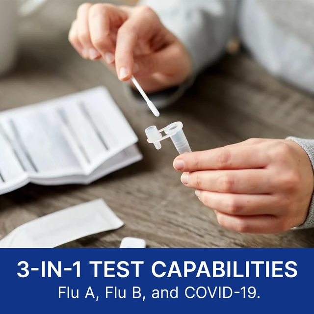 Alt view image 7 of 7 - Flu A/B & COVID-19, At Home 3-in-1 Rapid Test Kit, 5 Tests Nasal Swab Self-Test, Easy-To-Use For Adults And Kids, EUA Authorized OTC, Quick 10-Minute Results
