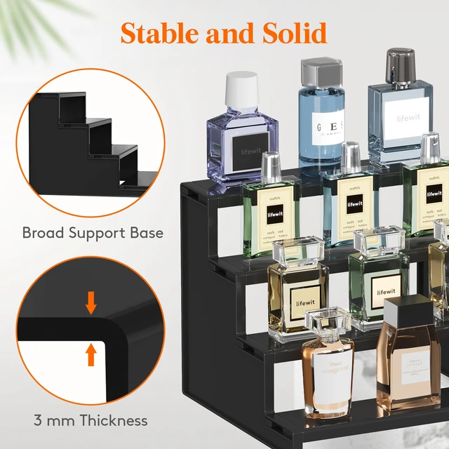 Alt view image 2 of 7 - Perfume Organizer, Cologne Stand Tool-Free Assembly, 9", 1 Pcs Black Display Riser Shelf for Makeup, Skincare, Nail Polish, Spice, Figure, Bedroom Bathroom Counter Storage Room Decor