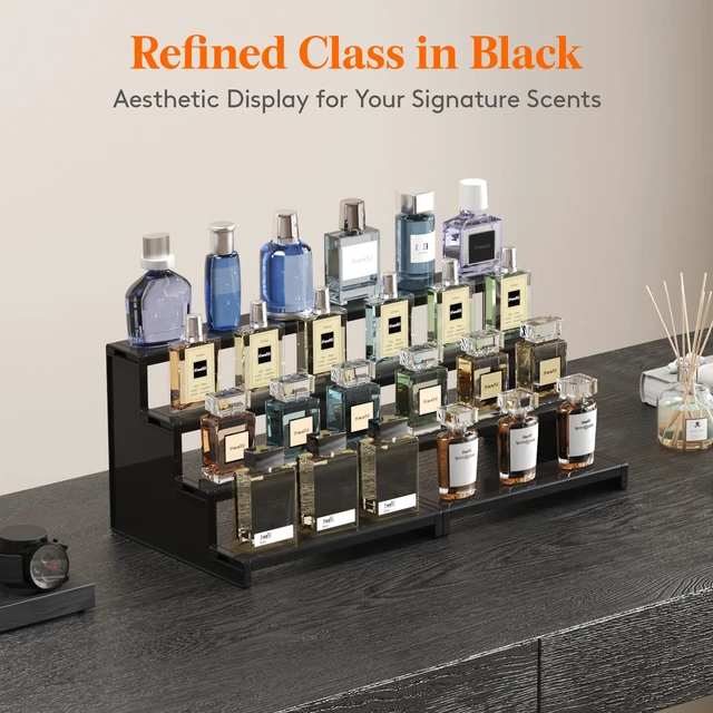 Alt view image 4 of 7 - Perfume Organizer, Cologne Stand Tool-Free Assembly, 9", 1 Pcs Black Display Riser Shelf for Makeup, Skincare, Nail Polish, Spice, Figure, Bedroom Bathroom Counter Storage Room Decor