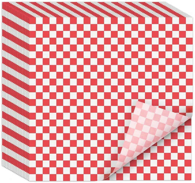 Main image of 12 x 12" Grease Resistant Deli Paper Precut Sheets, 1000 Pcs Red & White Checker, Food Basket Liners, Sandwich Wrapping Paper, for Deli Food, BBQ, Picnic, Party