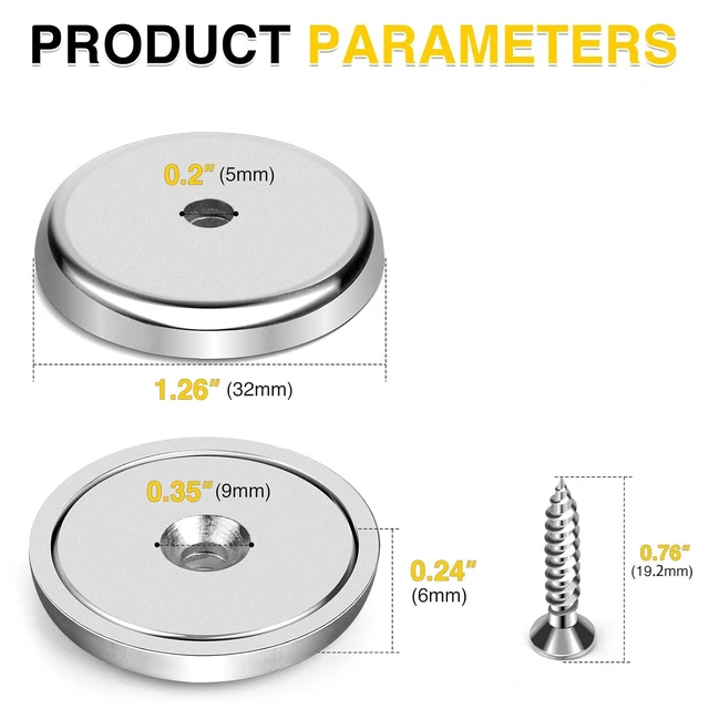 Alt view image 2 of 6 - Magnets with Countersunk Hole,1.26 Inch 110LBS 12 Pack Heavy Duty Magnet Rare Earth Neodymium Strong Round Base Cup and Stainless Screws for Refrigerator,Office,Craft