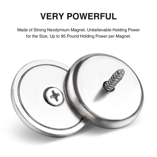 Alt view image 3 of 6 - Magnets with Countersunk Hole,1.26 Inch 110LBS 24 Pack Heavy Duty Magnet Rare Earth Neodymium Strong Round Base Cup and Stainless Screws for Refrigerator,Office,Craft