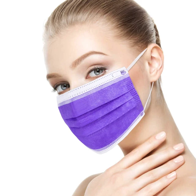 Alt view image 6 of 7 - Purple Disposable Face Mask 100 Pcs Purple Face Masks 3 Ply Protection Masks