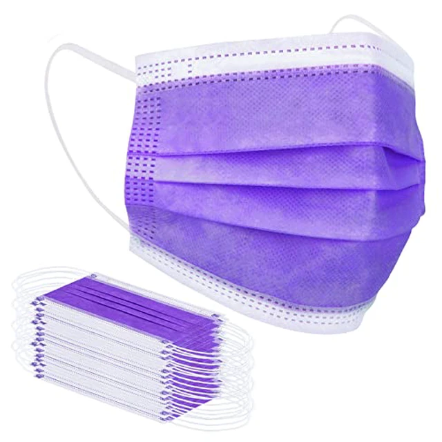 Alt view image 7 of 7 - Purple Disposable Face Mask 100 Pcs Purple Face Masks 3 Ply Protection Masks