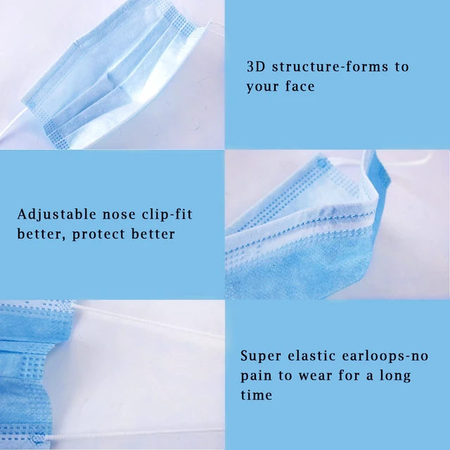 Alt view image 3 of 7 - Multicolor Disposable Face Masks 100 Pcs 5 Colors Face Mask 3 Ply Protection Masks