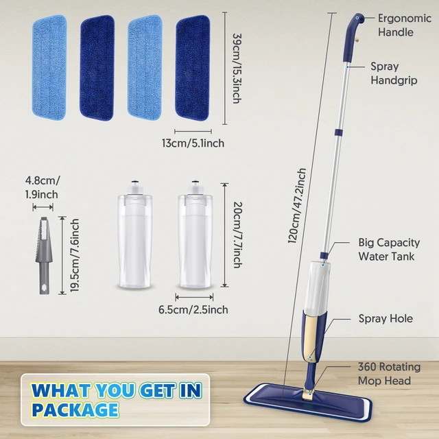 Alt view image 7 of 7 - Spray Wet Mops for Floor Cleaning: Hardwood Floor Mop 2 Bottles Refillable 4 Washable Pads for Swiffer PowerMop, Microfiber Flat Mop, Commercial Dust Mop Lightweight, for Wood Tile Laminate Vinyl
