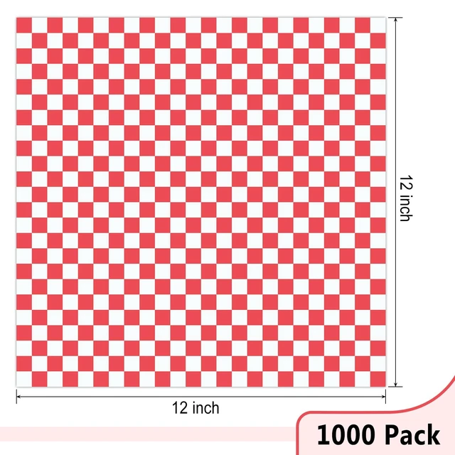 Alt view image 2 of 7 - 12 x 12" Grease Resistant Deli Paper Precut Sheets, 1000 Pcs Red & White Checker, Food Basket Liners, Sandwich Wrapping Paper, for Deli Food, BBQ, Picnic, Party