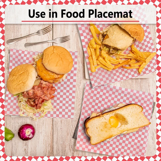 Alt view image 4 of 7 - 12 x 12" Grease Resistant Deli Paper Precut Sheets, 1000 Pcs Red & White Checker, Food Basket Liners, Sandwich Wrapping Paper, for Deli Food, BBQ, Picnic, Party