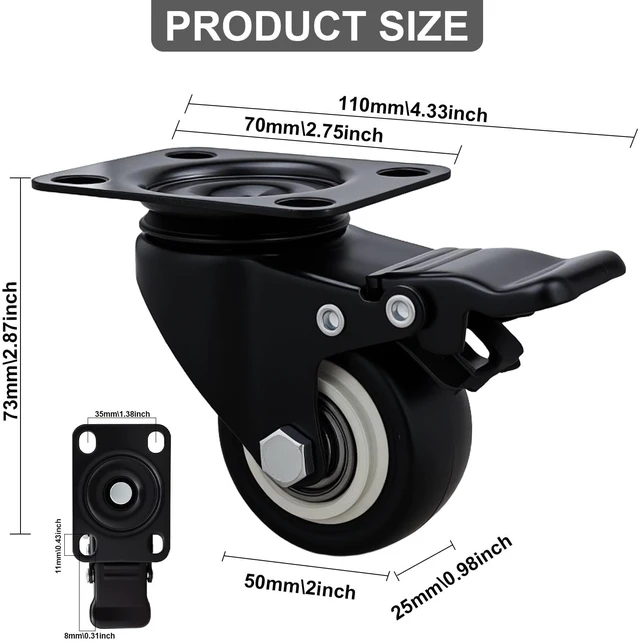 Alt view image 2 of 6 - Htudcue 2 Inch Heavy Duty Caster Wheels Set of 12, Swivel Plate PU Casters with Lock, Noiseless Polyurethane Wheels for Small Workshop & Utility Carts, 800lbs Load Capacity