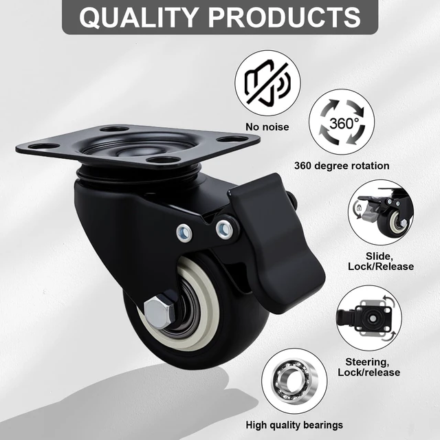 Alt view image 3 of 6 - Htudcue 2 Inch Heavy Duty Caster Wheels Set of 12, Swivel Plate PU Casters with Lock, Noiseless Polyurethane Wheels for Small Workshop & Utility Carts, 800lbs Load Capacity