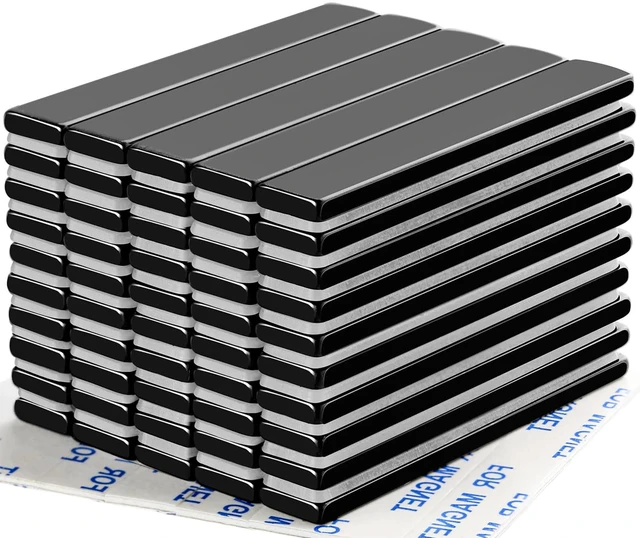 Main image of Strong Neodymium Magnets with Adhesive Backing, 50 Pack, 60x10x3 mm Powerful Rare Earth Bar Magnets, Waterproof Black Magnetic Magnet Strips Heavy Duty for Craft, Kitchen, DIY, Office