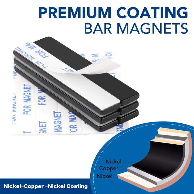 Alt view image 2 of 6 - Strong Neodymium Magnets with Adhesive Backing, 50 Pack, 60x10x3 mm Powerful Rare Earth Bar Magnets, Waterproof Black Magnetic Magnet Strips Heavy Duty for Craft, Kitchen, DIY, Office