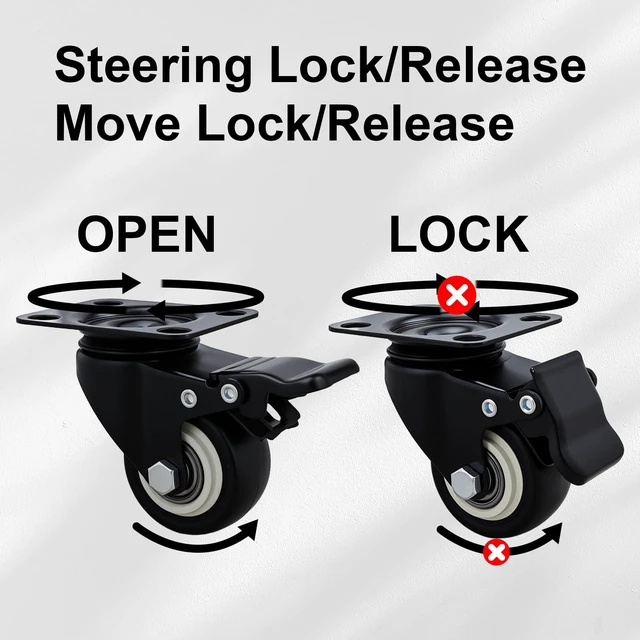 Alt view image 4 of 6 - Htudcue 2 Inch Heavy Duty Caster Wheels Set of 12, Swivel Plate PU Casters with Lock, Noiseless Polyurethane Wheels for Small Workshop & Utility Carts, 800lbs Load Capacity