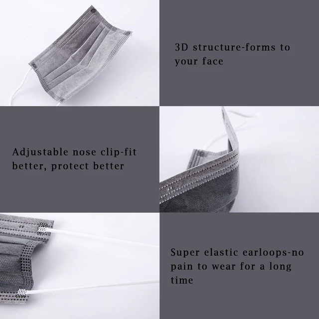 Alt view image 3 of 7 - Grey Disposable Face Mask 100 Pcs Grey Face Masks 3 Ply Protection Masks