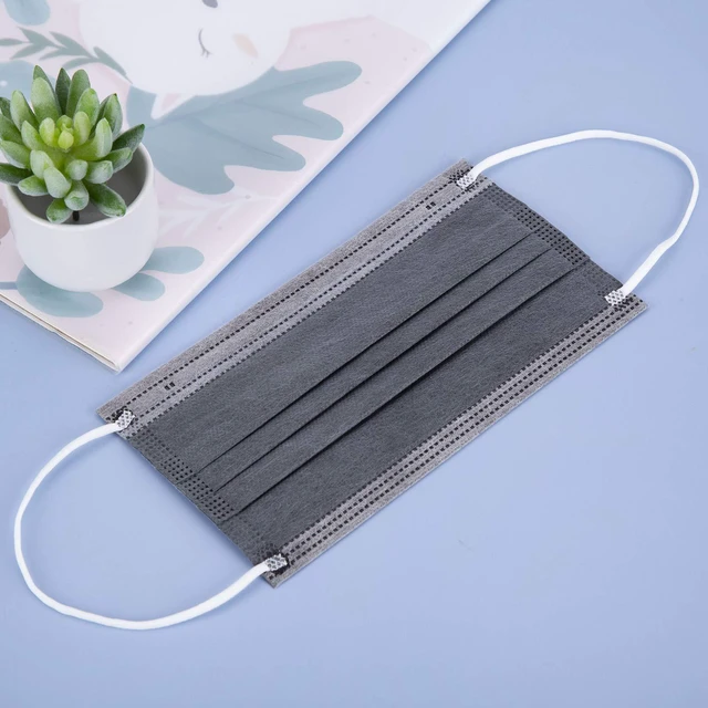 Alt view image 5 of 7 - Grey Disposable Face Mask 100 Pcs Grey Face Masks 3 Ply Protection Masks