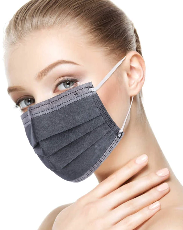 Alt view image 6 of 7 - Grey Disposable Face Mask 100 Pcs Grey Face Masks 3 Ply Protection Masks