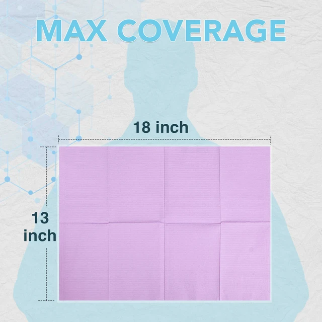 Alt view image 2 of 6 - 160 Pack Disposable Dental Bibs 13"x18"3-Ply Waterproof Tattoo Bibs Sheet for Nail SalonDental ClinicFeedingTattoo Shop (Purple)