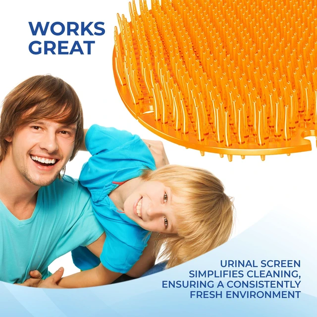 Alt view image 7 of 7 - Urinal Screen Deodorizer, 24 Pack Orange Cakes 24 anti-splash urinal cakes, orange spectrum, 3D wave. Odor control for office, stadium, school restrooms. Gloves incl
