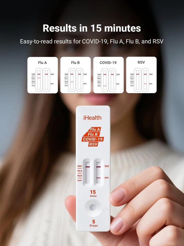 Alt view image 2 of 7 - RSV Test + Flu A/B + COVID-19, 4-in-1 COVID Flu RSV Test, 2 Tests 15-Minute Results, FDA Authorized OTC At-Home Rapid Test for ages 6 months and Up, Non-Invasive Nasal Swab