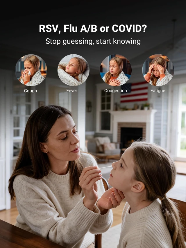 Alt view image 3 of 7 - RSV Test + Flu A/B + COVID-19, 4-in-1 COVID Flu RSV Test, 2 Tests 15-Minute Results, FDA Authorized OTC At-Home Rapid Test for ages 6 months and Up, Non-Invasive Nasal Swab