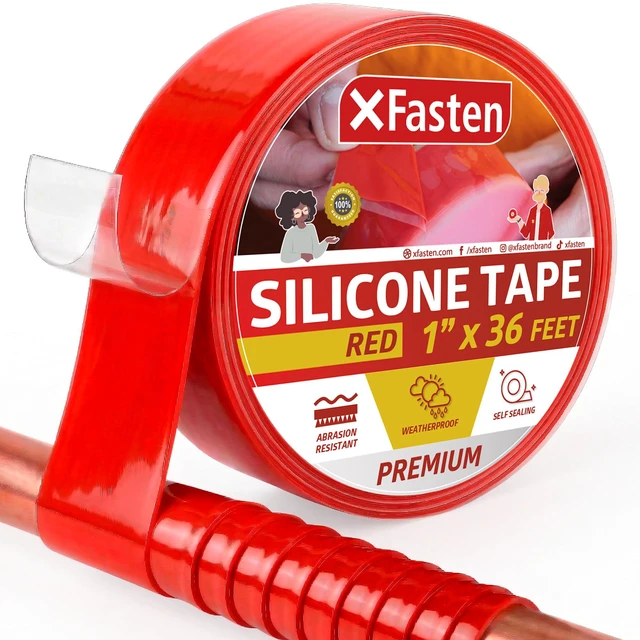 Main image of Self Fusing Silicone Tape Waterproof 1" x 36 Feet Red, Self Amalgamating Tape, Silicone Rubber for Plumbing, Sealing Pipes, Hose Repair, Outdoor Coax and Electrical Cables Weatherproof