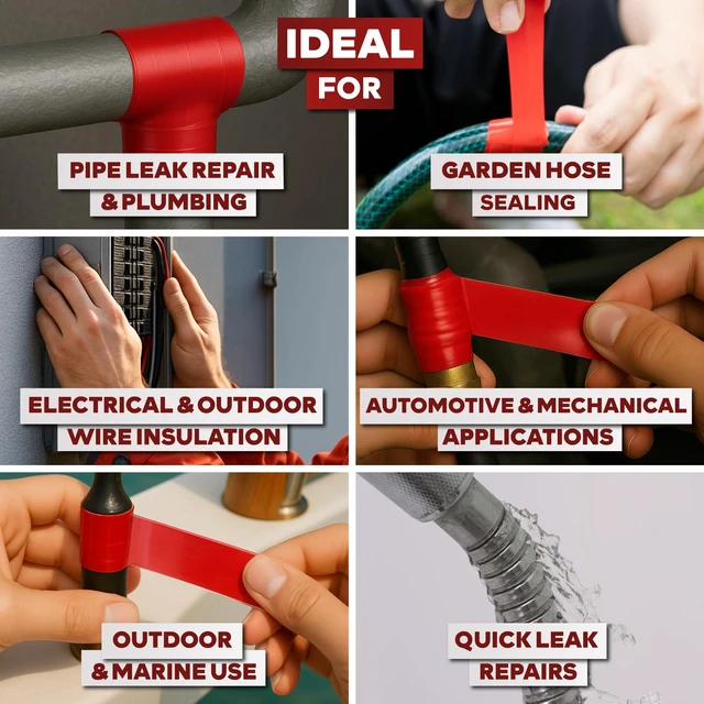 Alt view image 4 of 7 - Self Fusing Silicone Tape Waterproof 1" x 36 Feet Red, Self Amalgamating Tape, Silicone Rubber for Plumbing, Sealing Pipes, Hose Repair, Outdoor Coax and Electrical Cables Weatherproof