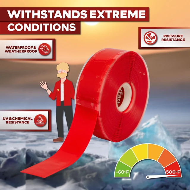 Alt view image 5 of 7 - Self Fusing Silicone Tape Waterproof 1" x 36 Feet Red, Self Amalgamating Tape, Silicone Rubber for Plumbing, Sealing Pipes, Hose Repair, Outdoor Coax and Electrical Cables Weatherproof
