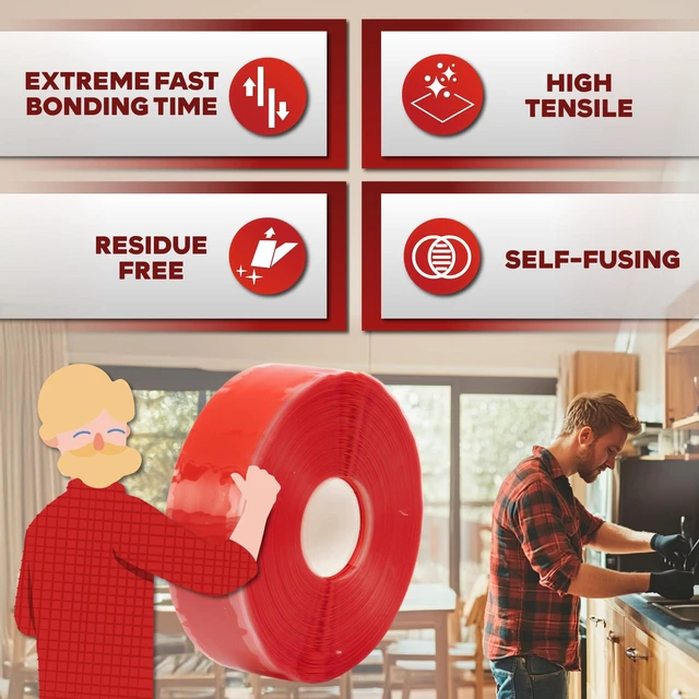 Alt view image 3 of 7 - Self Fusing Silicone Tape Waterproof 1" x 36 Feet Red, Self Amalgamating Tape, Silicone Rubber for Plumbing, Sealing Pipes, Hose Repair, Outdoor Coax and Electrical Cables Weatherproof