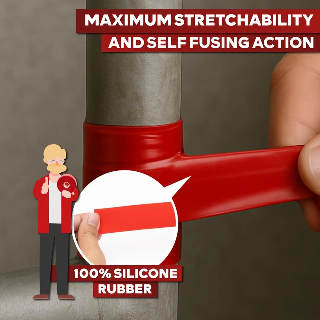 Alt view image 6 of 7 - Self Fusing Silicone Tape Waterproof 1" x 36 Feet Red, Self Amalgamating Tape, Silicone Rubber for Plumbing, Sealing Pipes, Hose Repair, Outdoor Coax and Electrical Cables Weatherproof