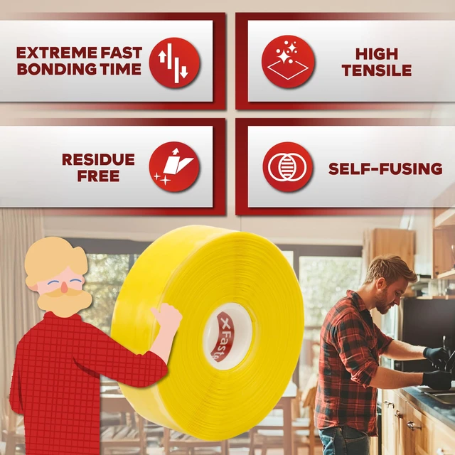 Alt view image 3 of 7 - Self Fusing Silicone Tape Waterproof 1" x 36 Feet Yellow, Self Amalgamating Tape, Silicone Rubber for Plumbing, Sealing Pipes, Hose Repair, Outdoor Coax and Electrical Cables Weatherproof