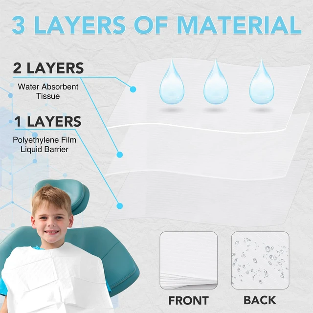 Alt view image 3 of 6 - 160 Pack Disposable Dental Bibs 13"x18", 3-Ply Waterproof Tattoo Bibs Sheet for Nail Salon, Dental Clinic, Feeding, Tattoo Shop (White)