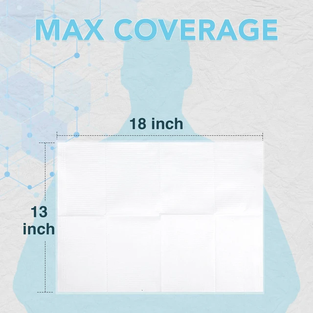 Alt view image 2 of 6 - 160 Pack Disposable Dental Bibs 13"x18", 3-Ply Waterproof Tattoo Bibs Sheet for Nail Salon, Dental Clinic, Feeding, Tattoo Shop (White)