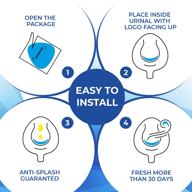 Alt view image 6 of 7 - Urinal Screen Deodorizer, 24 Pack Blue Cakes 24 anti-splash urinal cakes, blue spectrum, 3D wave. Odor control for office, stadium, school restrooms. Gloves incl