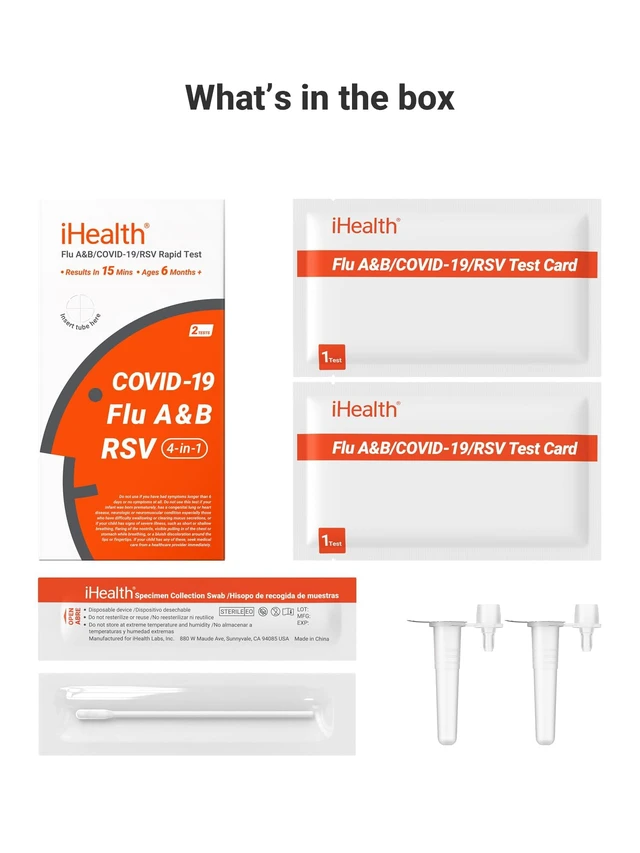 Alt view image 7 of 7 - RSV Test + Flu A/B + COVID-19, 4-in-1 COVID Flu RSV Test, 2 Tests 15-Minute Results, FDA Authorized OTC At-Home Rapid Test for ages 6 months and Up, Non-Invasive Nasal Swab