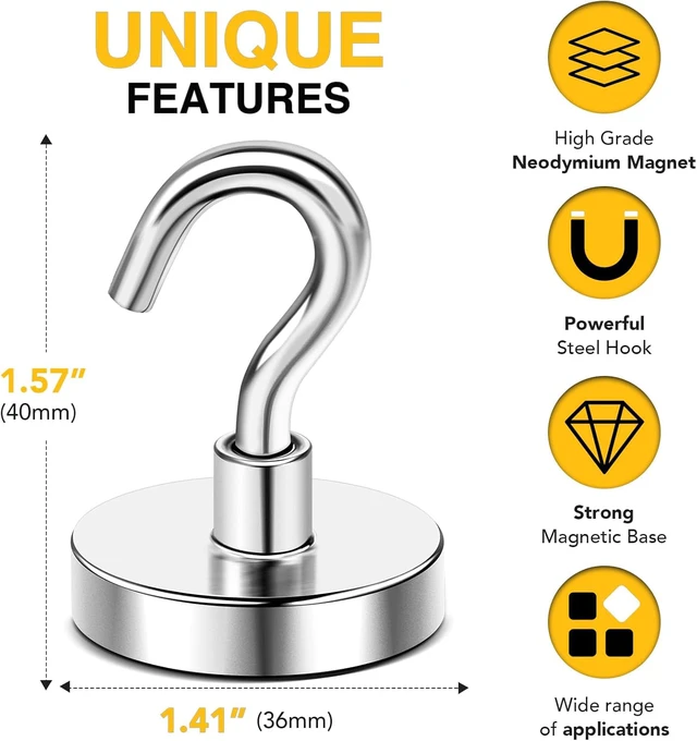 Alt view image 2 of 6 - Magnetic Hooks,170lbs Heavy Duty Magnets with Hook Silver 12 Pack Rare Earth N52 2026 Cruise Cabin Ship Essentials for Fridge Hanging Classroom Beach Vacation Kitchen Grills Home Must Have