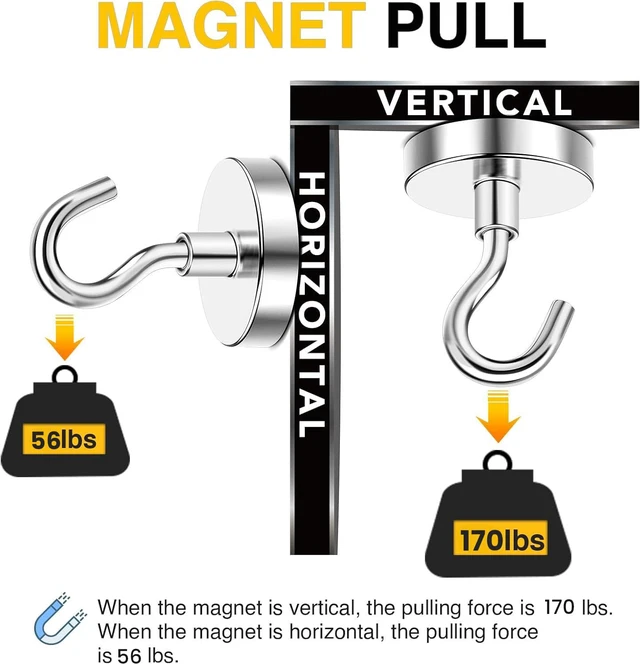 Alt view image 3 of 7 - Magnetic Hooks,170lbs Heavy Duty Magnets with Hook Silver 6 Pack Rare Earth N52 2026 Cruise Cabin Ship Essentials for Fridge Hanging Classroom Beach Vacation Kitchen Grills Home Must Have