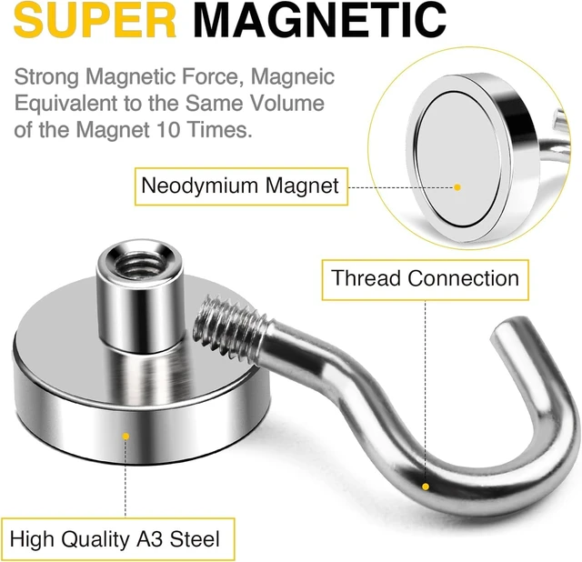 Alt view image 4 of 6 - Magnetic Hooks,170lbs Heavy Duty Magnets with Hook Silver 12 Pack Rare Earth N52 2026 Cruise Cabin Ship Essentials for Fridge Hanging Classroom Beach Vacation Kitchen Grills Home Must Have