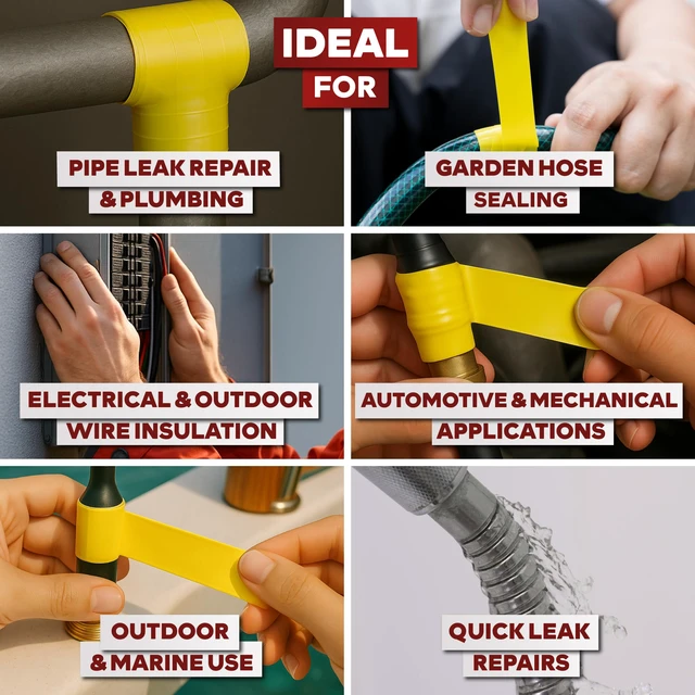 Alt view image 4 of 7 - Self Fusing Silicone Tape Waterproof 1" x 36 Feet Yellow, Self Amalgamating Tape, Silicone Rubber for Plumbing, Sealing Pipes, Hose Repair, Outdoor Coax and Electrical Cables Weatherproof