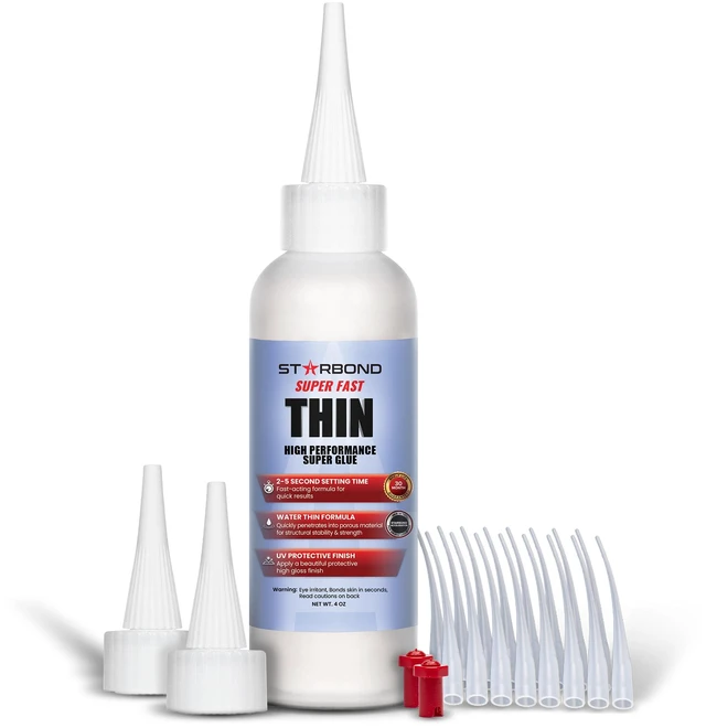 Main image of Super Fast Thin, Premium Instant CA (Cyanoacrylate Adhesive) Super Glue Plus Extra Cap and Microtips, (for Woodturning, Pen Turning, Hobby, Stabilizing, Finish, Inlay) (4 Ounce)