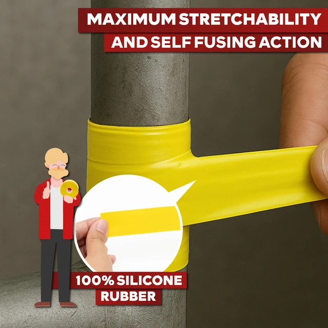 Alt view image 6 of 7 - Self Fusing Silicone Tape Waterproof 1" x 36 Feet Yellow, Self Amalgamating Tape, Silicone Rubber for Plumbing, Sealing Pipes, Hose Repair, Outdoor Coax and Electrical Cables Weatherproof