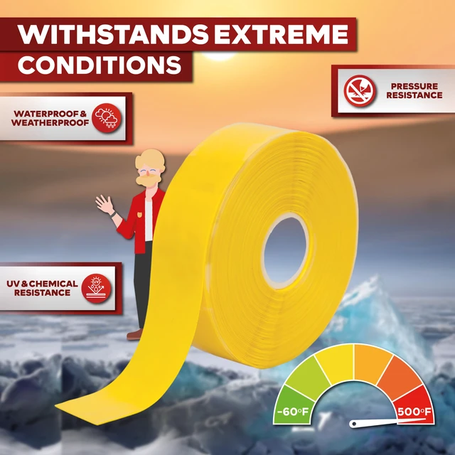 Alt view image 5 of 7 - Self Fusing Silicone Tape Waterproof 1" x 36 Feet Yellow, Self Amalgamating Tape, Silicone Rubber for Plumbing, Sealing Pipes, Hose Repair, Outdoor Coax and Electrical Cables Weatherproof