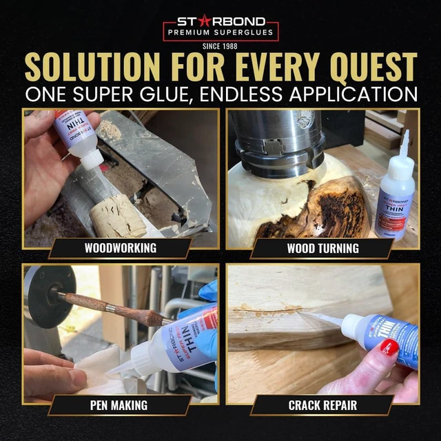 Alt view image 5 of 7 - Super Fast Thin, Premium Instant CA (Cyanoacrylate Adhesive) Super Glue Plus Extra Cap and Microtips, (for Woodturning, Pen Turning, Hobby, Stabilizing, Finish, Inlay) (4 Ounce)