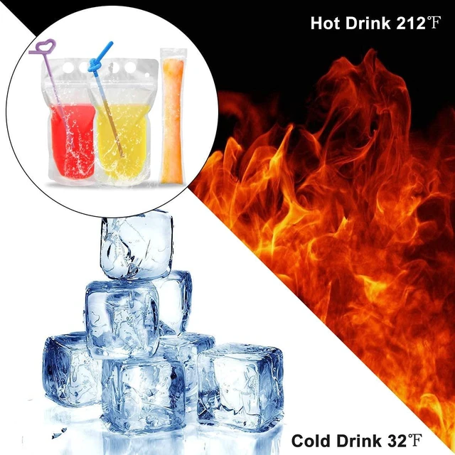 Alt view image 4 of 7 - 200 Pcs Drink Pouches with 200 Straw Holes Freezable Juice Pouch Translucent Reclosable Zipper Plastic Pouches Drink Bags for Cold & Hot Drinks for Adults and Kids
