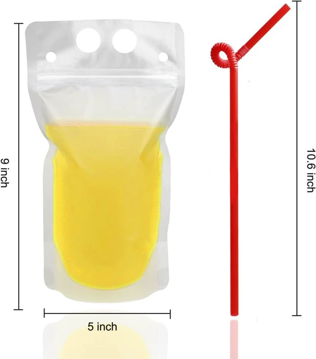 Alt view image 5 of 7 - 200 Pcs Drink Pouches with 200 Straw Holes Freezable Juice Pouch Translucent Reclosable Zipper Plastic Pouches Drink Bags for Cold & Hot Drinks for Adults and Kids