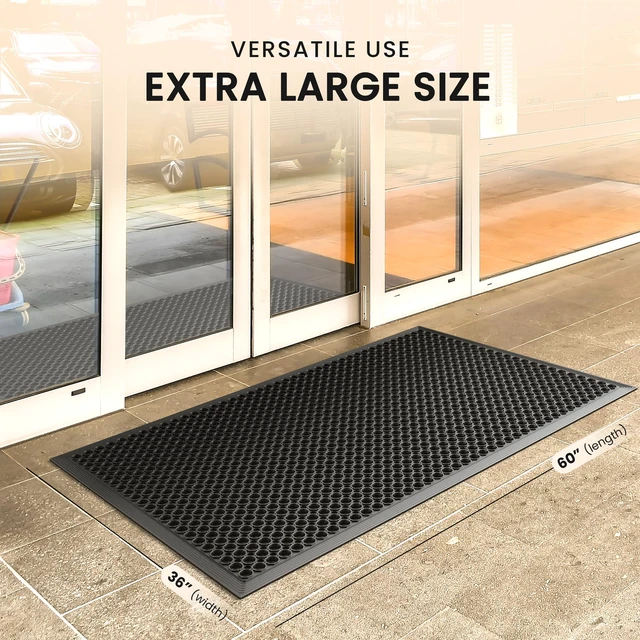 Alt view image 2 of 6 - Supplies 60" x 36" Commercial Rubber Floor Mat | Safety Water Drainage | Non Slip Anti Fatigue Mat for Restaurant, Kitchen, Indoors, Outdoors and Entryway