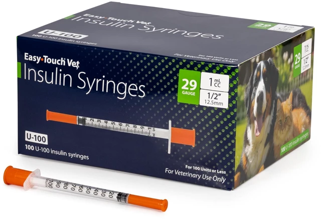 Main image of EasyTouch U-100 Pet Insulin Syringes (29G 1.0cc 1/2") - 100 ct. Compatible with U-100 Insulin, 100 Unit Capacity, 1/2" Needle Length, Half-Unit Markings, Box of 100